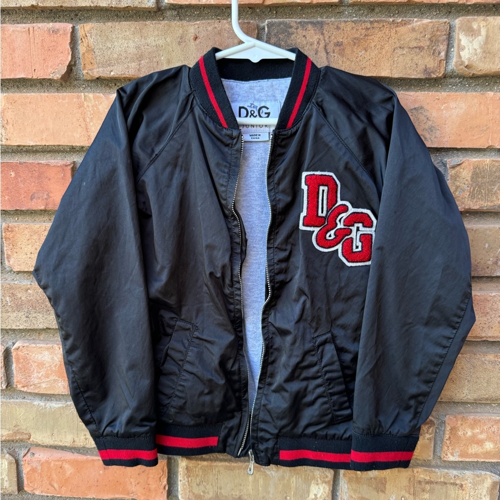 DOLCE & GABBANA Jacket Junior Cotton Black Logo Patch Full Zip 158-164cm